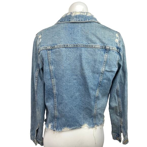 Zara Authentic Denim By TRF Blue Long Sleeve Collared Denim Trucker Jacket Sz S - Picture 2 of 4